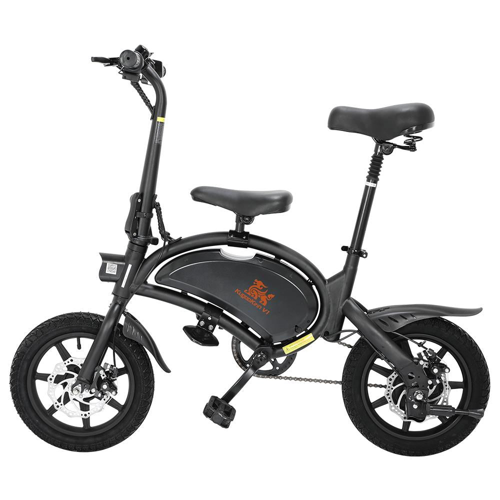 KugooKirin V1 (KIRIN B2) Folding Moped Electric Bike E-Scooter with Pedals 400W Brushless Motor Max Speed 45km/h 7.5AH Lithium Battery Disc Brake 14 Inch Pneumatic Tires Smart App Control Child Saddle - Black